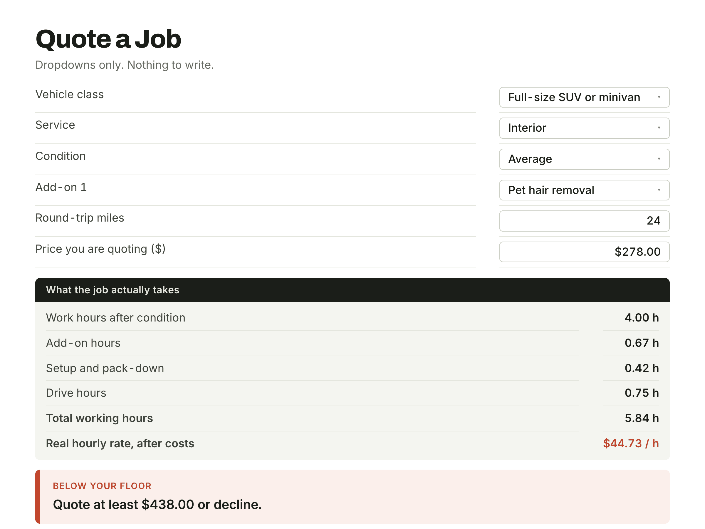 The Quote a Job sheet